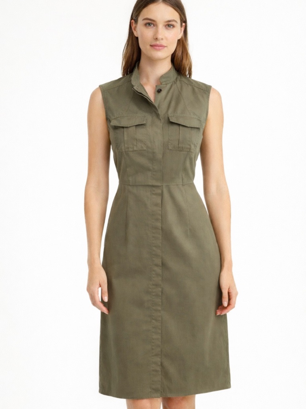 ✨Ann Taylor Olive Utility Midi Dress with Stand Collar